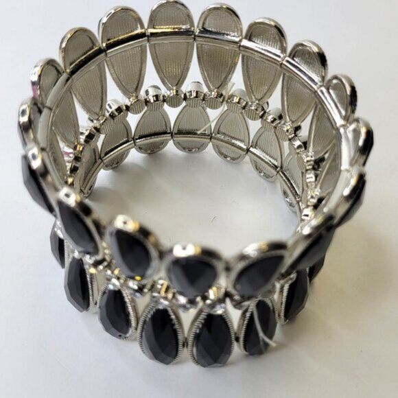 Women's Black Stretch Cuff Bracelet Wide Large Cuffs - Picture 8 of 8